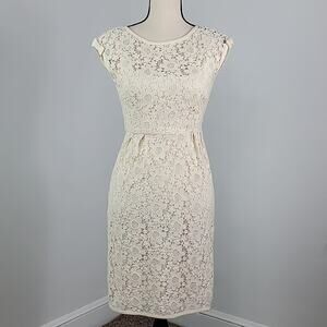 Nanette Lepore Crocheted Lace Sheath Midi Dress in Ivory Cream Size 0